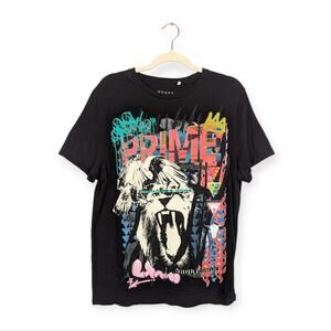 Guess Men's Black Multicolor Lion Roar Short Sleeve Graphic Tee
